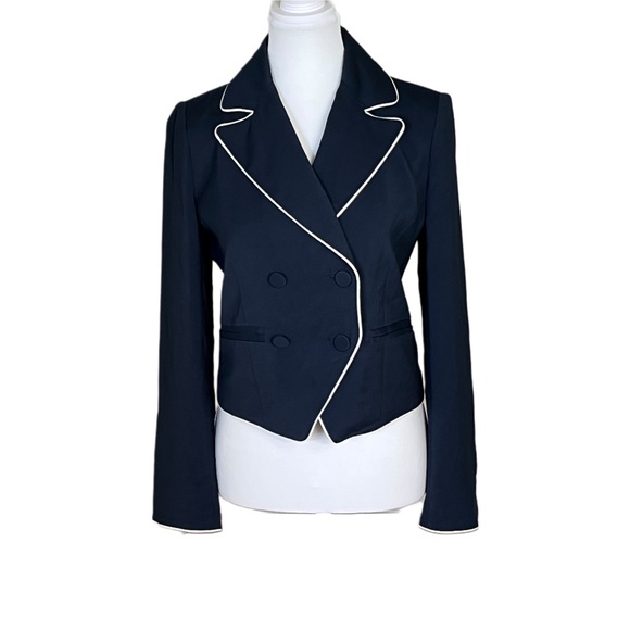 Frame Denim Jackets & Blazers - FRAME Women’s Cropped Double Breasted Blazer Navy White Size 0 Nautical Preppy